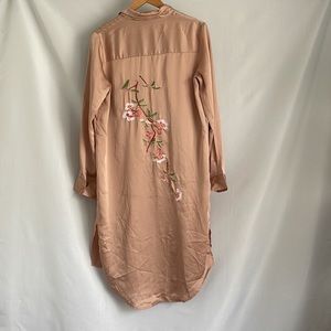 Missguided Floral Embroidered Satin Oversized Button Down Shirt/Midi Dress